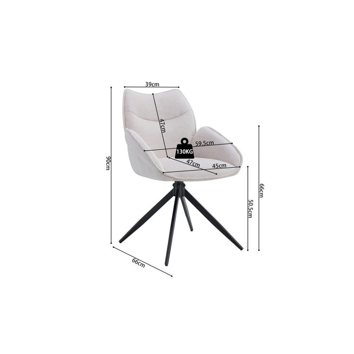 Sedia da pranzo girevole MOOREA - Tessuto beige - Gambe in metallo nero - Altezza 90 cm - Stile design/industriale