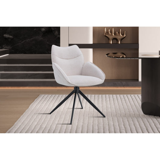 Sedia da pranzo girevole MOOREA - Tessuto beige - Gambe in metallo nero - Altezza 90 cm - Stile design/industriale