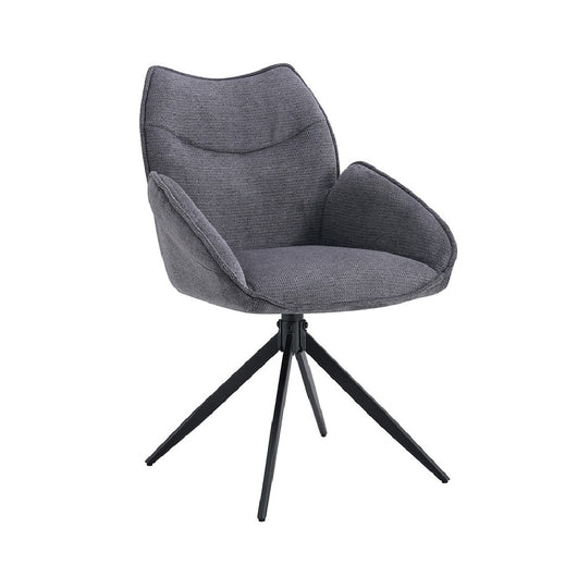 Sedia da pranzo girevole MOOREA - Tessuto grigio scuro - Piedi in metallo nero - Altezza 90 cm - Stile design/industriale