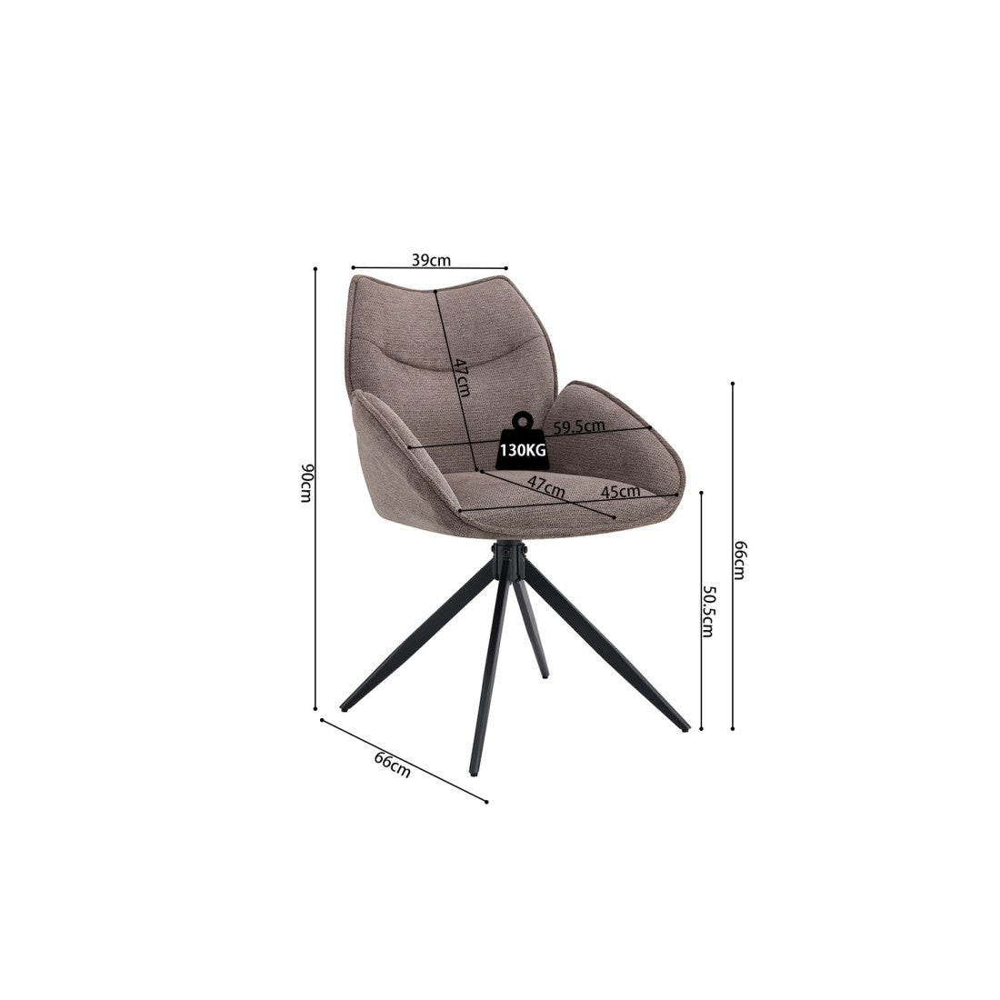 Sedia da pranzo girevole MOOREA – Tessuto marrone – Gambe in metallo nero – Altezza 90 cm – Stile design/industriale