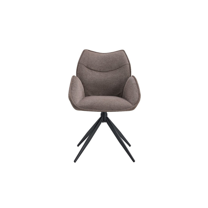 Sedia da pranzo girevole MOOREA – Tessuto marrone – Gambe in metallo nero – Altezza 90 cm – Stile design/industriale