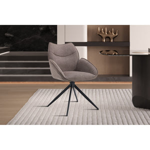 Sedia da pranzo girevole MOOREA – Tessuto marrone – Gambe in metallo nero – Altezza 90 cm – Stile design/industriale