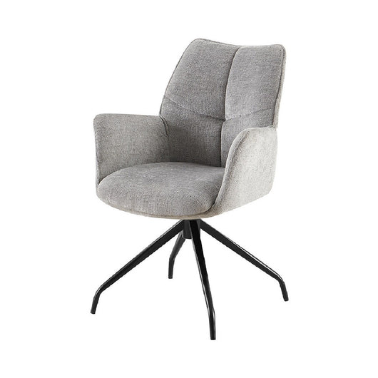 Sedia da pranzo girevole TRINITY – Tessuto grigio – Con braccioli – Gambe in metallo nero – Stile design/industriale
