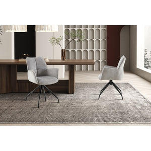 Sedia da pranzo girevole TRINITY – Tessuto grigio – Con braccioli – Gambe in metallo nero – Stile design/industriale