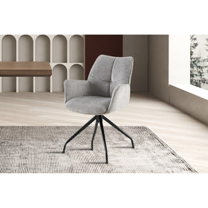 Sedia da pranzo girevole TRINITY – Tessuto grigio – Con braccioli – Gambe in metallo nero – Stile design/industriale