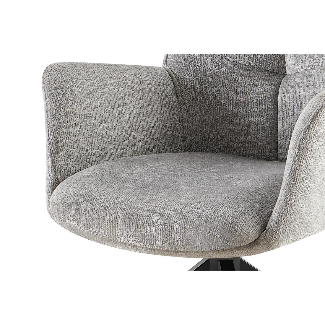 Sedia da pranzo girevole TRINITY – Tessuto grigio – Con braccioli – Gambe in metallo nero – Stile design/industriale