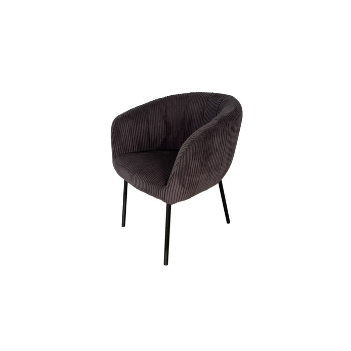 Sedia da pranzo SEVILLE – Velluto a coste grigio – Braccioli – Piedi in metallo nero – Stile design / industriale