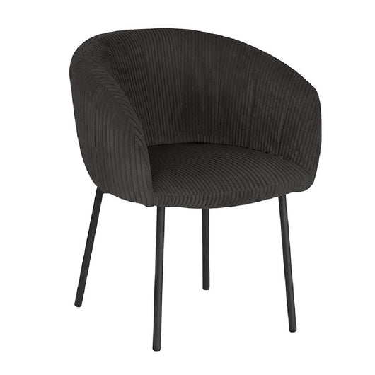 Sedia da pranzo SEVILLE – Velluto a coste grigio – Braccioli – Piedi in metallo nero – Stile design / industriale