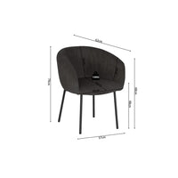 Sedia da pranzo SEVILLE – Velluto a coste grigio – Braccioli – Piedi in metallo nero – Stile design / industriale