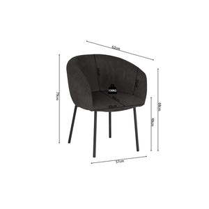 Sedia da pranzo SEVILLE – Velluto a coste grigio – Braccioli – Piedi in metallo nero – Stile design / industriale