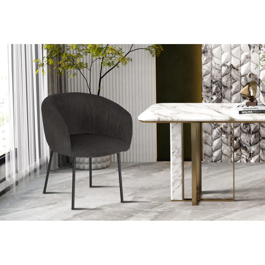 Sedia da pranzo SEVILLE – Velluto a coste grigio – Braccioli – Piedi in metallo nero – Stile design / industriale