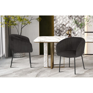 Sedia da pranzo SEVILLE – Velluto a coste grigio – Braccioli – Piedi in metallo nero – Stile design / industriale