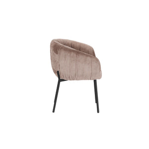 Sedia da pranzo SEVILLE – Velluto a coste sabbia – Con braccioli – Gambe in metallo nero – Stile design / industriale