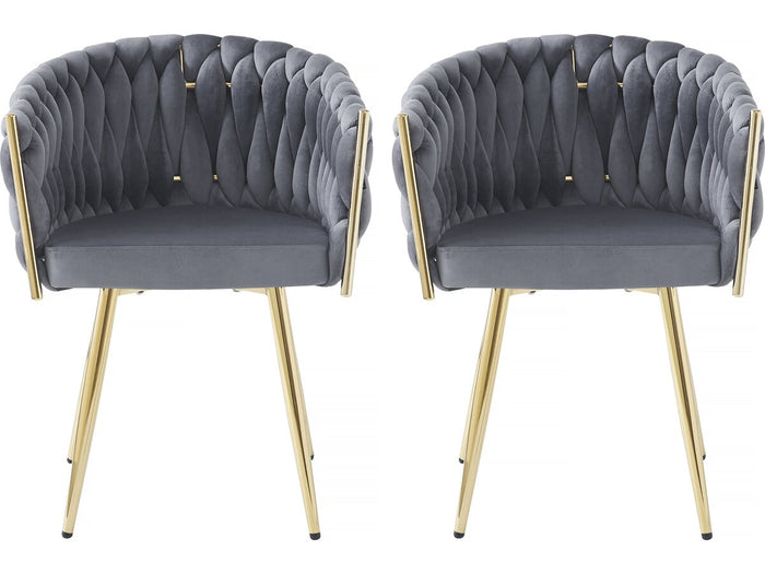 Set di 2 sedie da pranzo in velluto intrecciato "Séléna" - Grigio