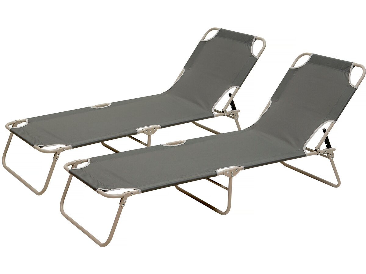 Set di 2 lettini pieghevoli "Elsa" in metallo e textilene - Grigio