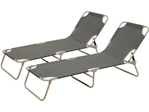 Set di 2 lettini pieghevoli "Elsa" in metallo e textilene - Grigio