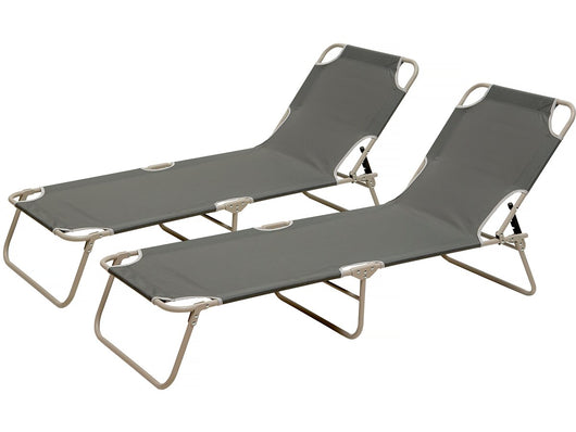 Set di 2 lettini pieghevoli "Elsa" in metallo e textilene - Grigio
