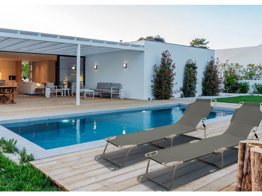 Set di 2 lettini pieghevoli "Elsa" in metallo e textilene - Grigio