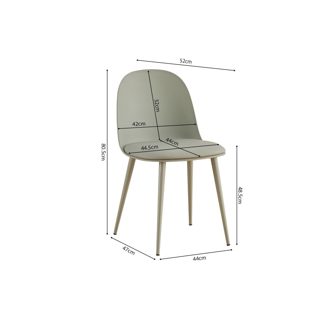 Sedia ''JASMON'' Cuscino in PU Grigio-Verde, dimensioni H81 x L51 x P44, ideale per la tua cucina o sala da pranzo.