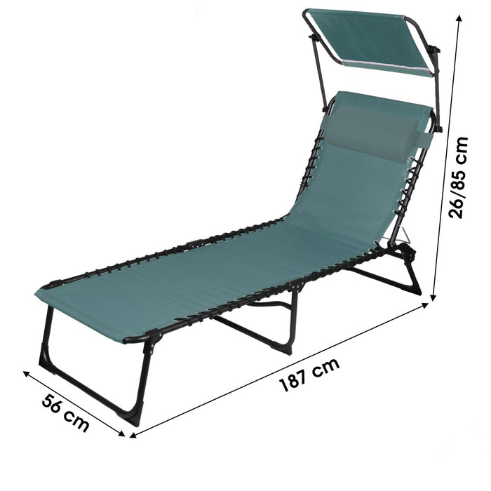 Lettino prendisole / sdraio con ombrellino e cuscino colore blu 187x85x56cm