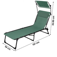 Lettino / Sdraio con parasole e cuscino verde 187x85x56 cm