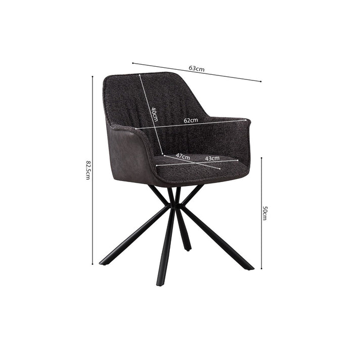 Sedia LUCIA Bouclé Grigio Schienale in PU Grigio chiaro, dimensioni H82.5 x L62 x P63, per cucina o sala da pranzo.