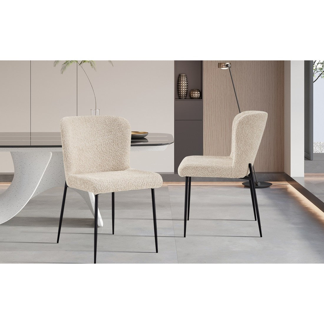 Sedia rivestita in Bouclé per sala da pranzo colore Beige. Collezione LISE