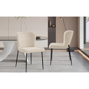 Sedia rivestita in Bouclé per sala da pranzo colore Beige. Collezione LISE