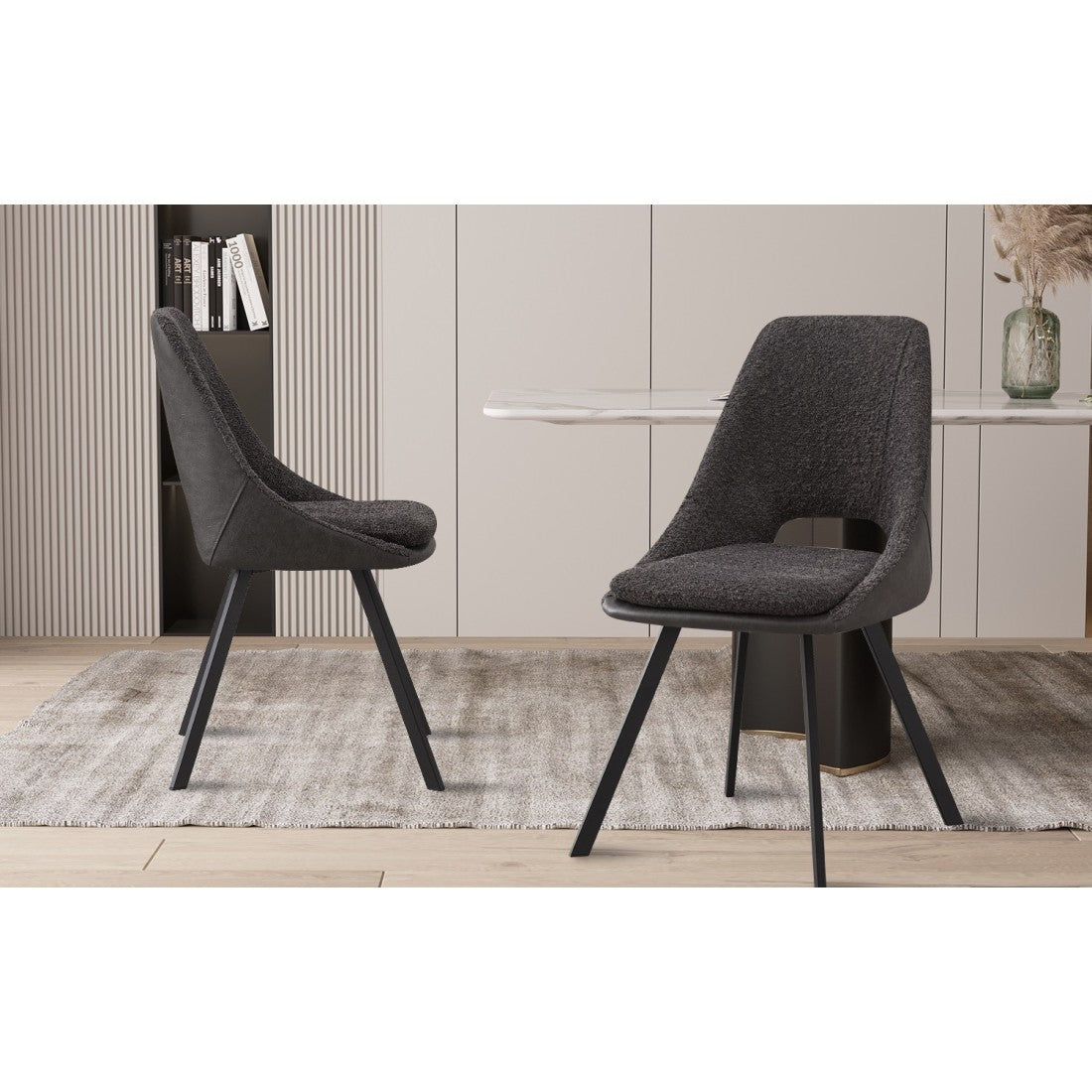 Sedia rivestita in Bouclé per sala da pranzo, colore Grigio. Collezione FILOU.