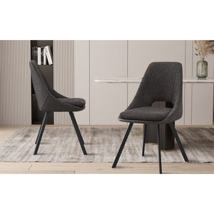 Sedia rivestita in Bouclé per sala da pranzo, colore Grigio. Collezione FILOU.