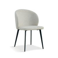 Sedia rivestita in tessuto per sala da pranzo, colore beige. Collezione HARDIN