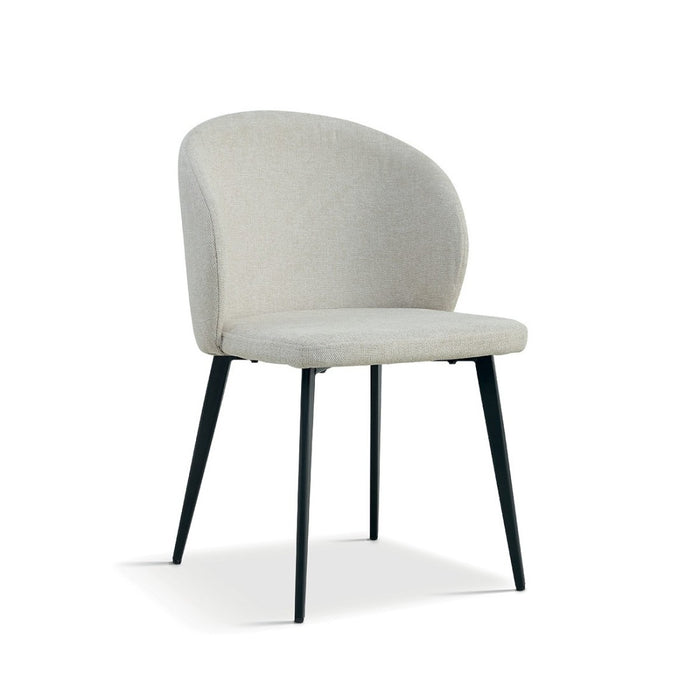 Sedia rivestita in tessuto per sala da pranzo, colore beige. Collezione HARDIN