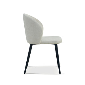 Sedia rivestita in tessuto per sala da pranzo, colore beige. Collezione HARDIN