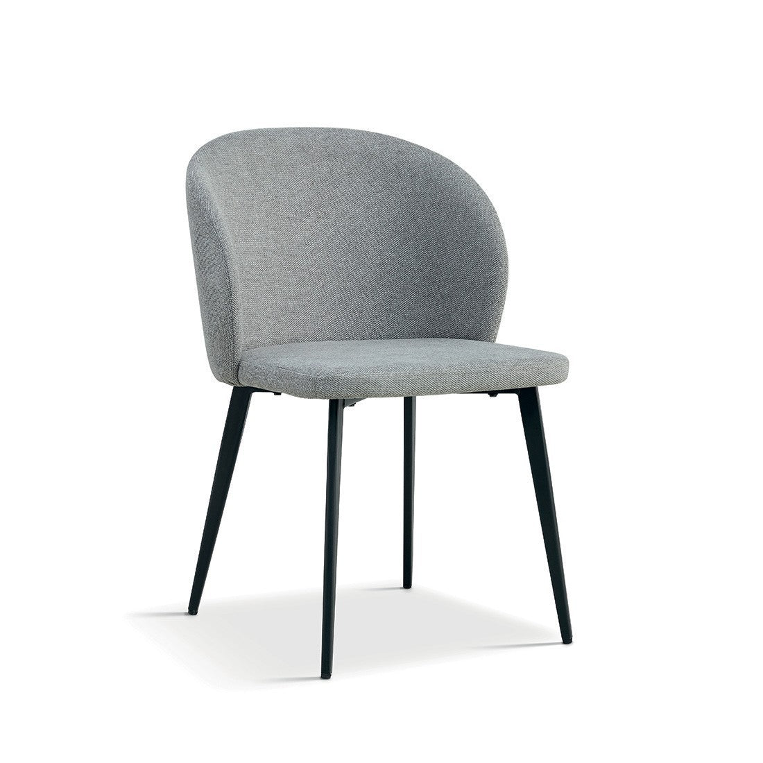 Sedia rivestita in tessuto per sala da pranzo di colore grigio chiaro. Collezione HARDIN