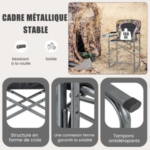 Sedia da campeggio pieghevole con tavolino rimovibile Portata 150 kg Sedia da pesca con portabicchieri per caccia ed escursionismo 20_0005010