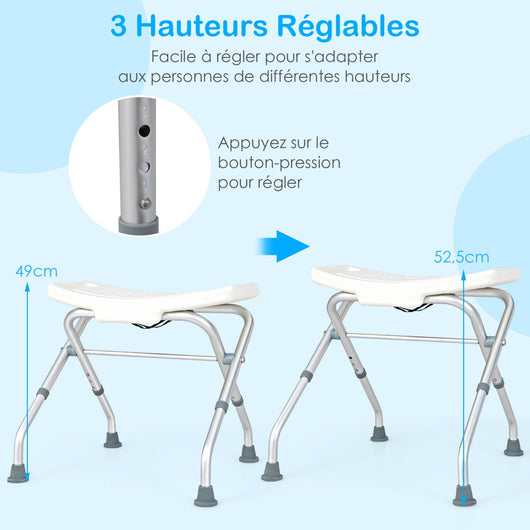 Sgabello da doccia regolabile in altezza 49-525 cm sedile per doccia braccioli removibili piedini in gomma antiscivolo bianco 20_0009485