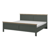 Camera da letto ASSIA: Armadio 200cm, Letto 160x200, cassettiera, comodini. Colori verde kaki e rovere.