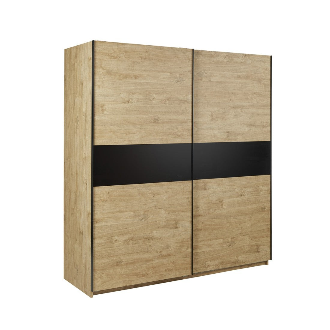 Camera da letto collezione MORGANE: armadio 200 cm, letto con applique 160x200, comò, comodini, rovere dorato e nero.