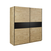 Camera da letto collezione MORGANE: armadio 200 cm, letto con applique 160x200, comò, comodini, rovere dorato e nero.