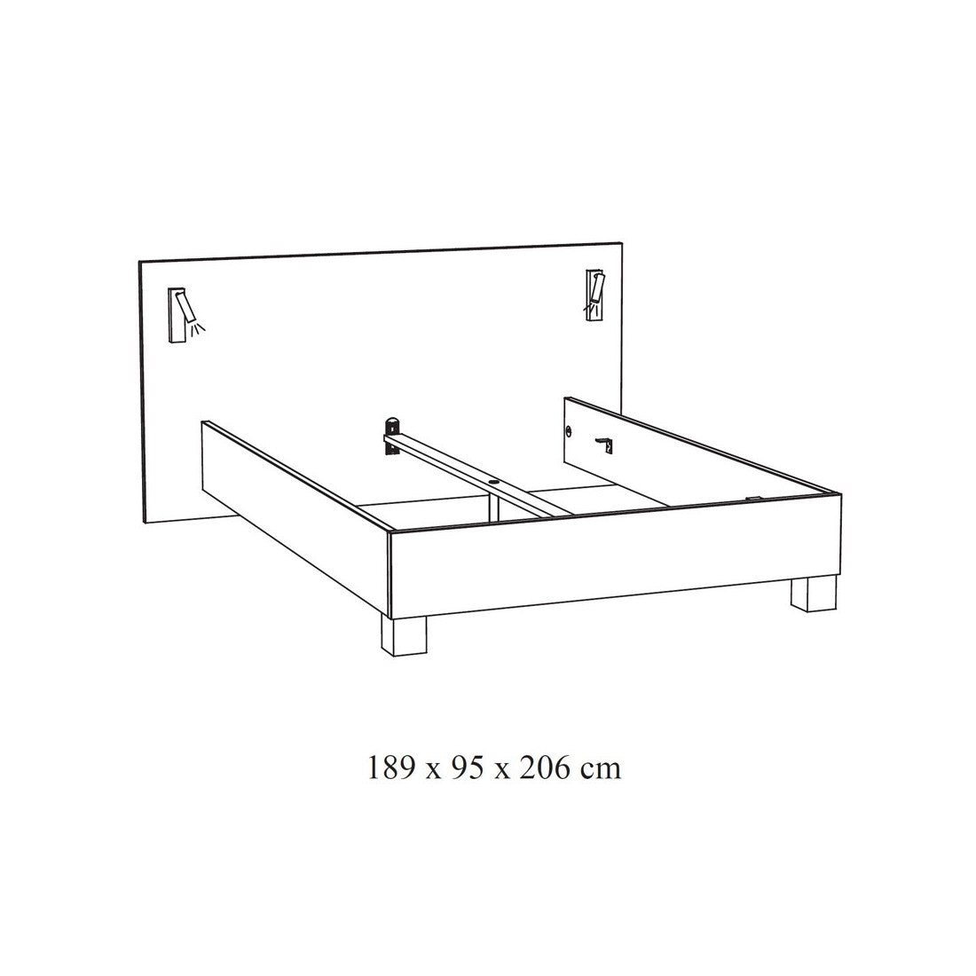 Camera da letto collezione MORGANE: armadio 250 cm, letto con applique 140x200, cassettiera, comodini, rovere dorato e nero.