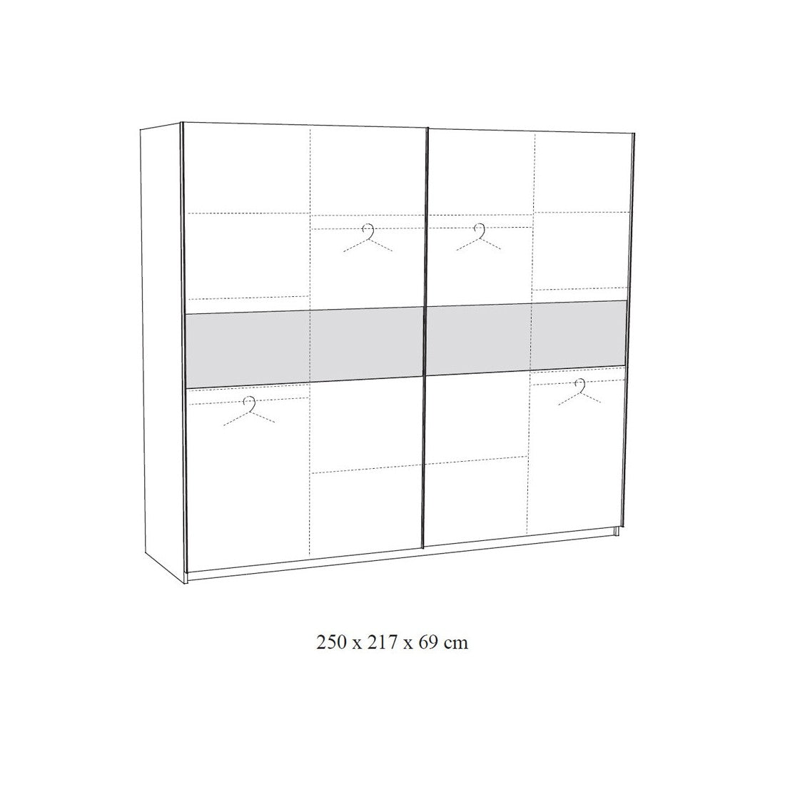 Camera da letto collezione MORGANE: armadio 250 cm, letto con applique 140x200, cassettiera, comodini, rovere dorato e nero.