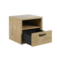 Camera da letto collezione MORGANE: armadio 250 cm, letto con applique 140x200, cassettiera, comodini, rovere dorato e nero.