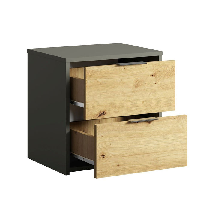 Camera da letto completa design IZO: Armadio, letto 180x200, cassettiera, comodini, rovere/grigio antracite