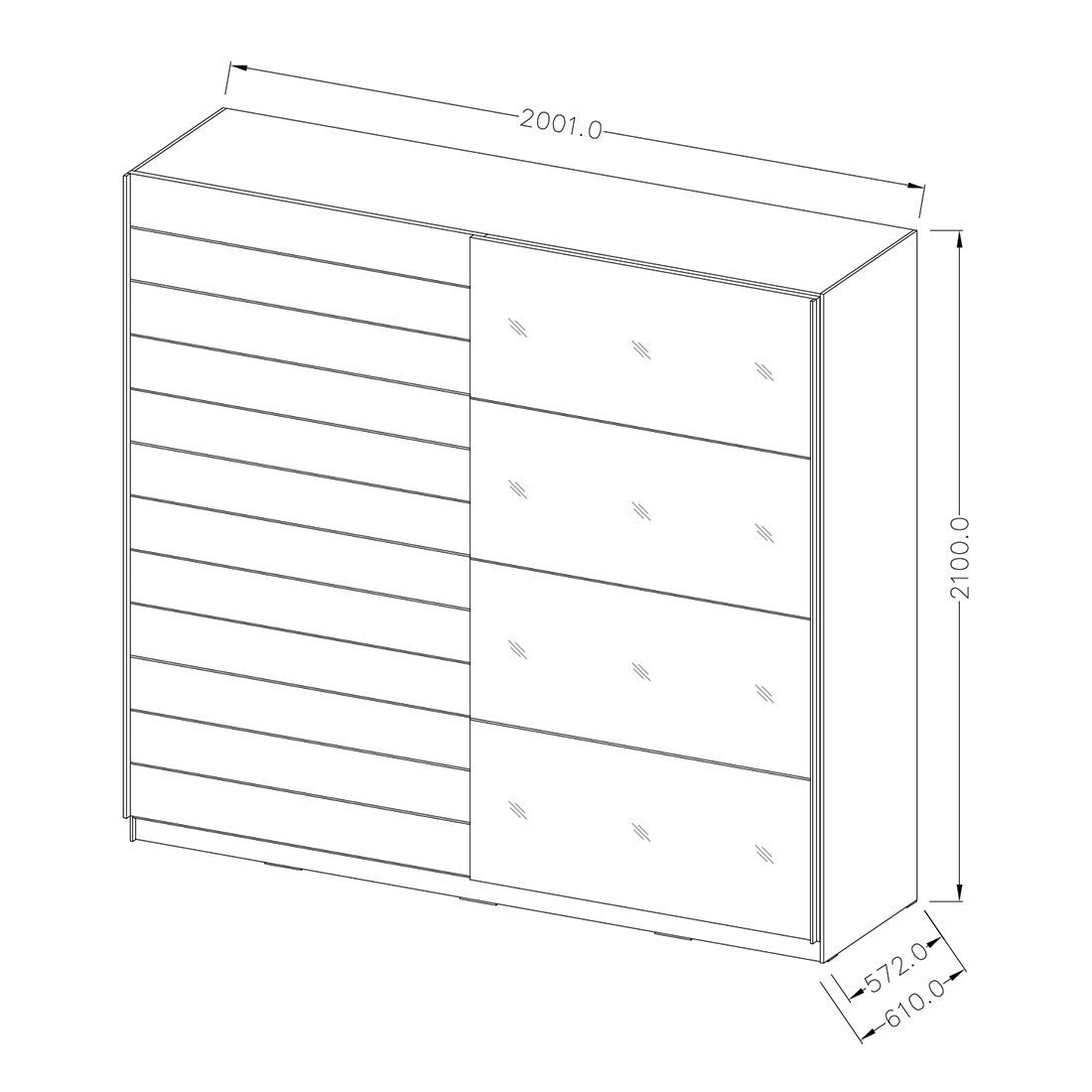 Camera da letto EOS: Armadio 200cm, Letto 160x200, cassettiera, comodini. Colore rovere scuro e nero.