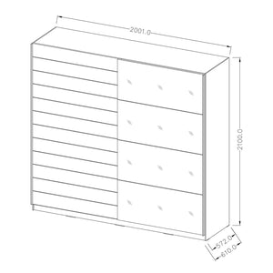 Camera da letto EOS: Armadio 200cm, Letto 160x200, cassettiera, comodini. Colore rovere scuro e nero.
