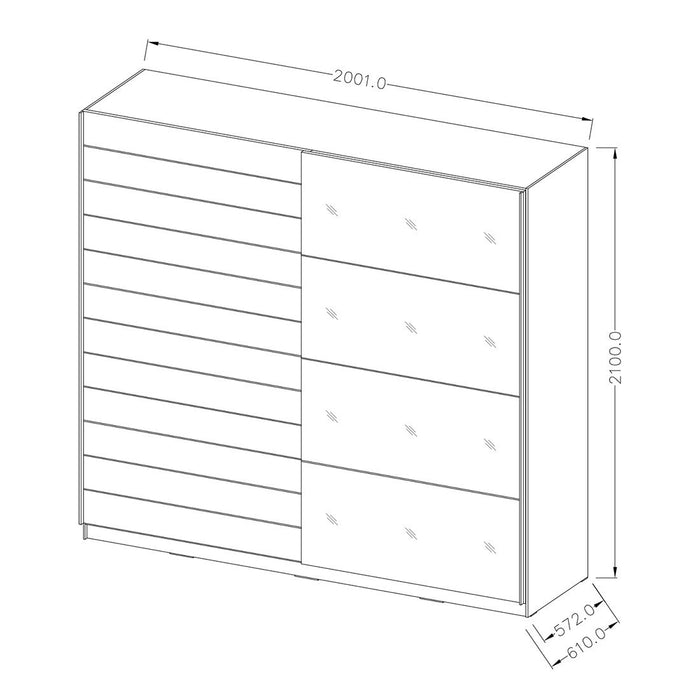 Camera da letto EOS: Armadio 200cm, Letto 160x200, cassettiera, comodini. Colore rovere scuro e nero.