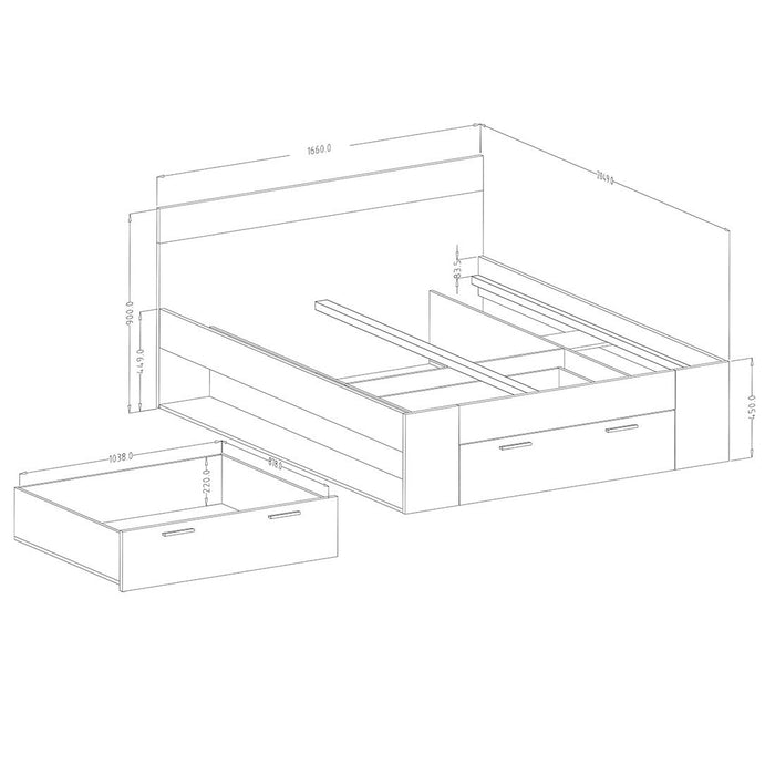 Camera da letto EOS: Armadio 200cm, Letto 160x200, cassettiera, comodini. Colore rovere scuro e nero.