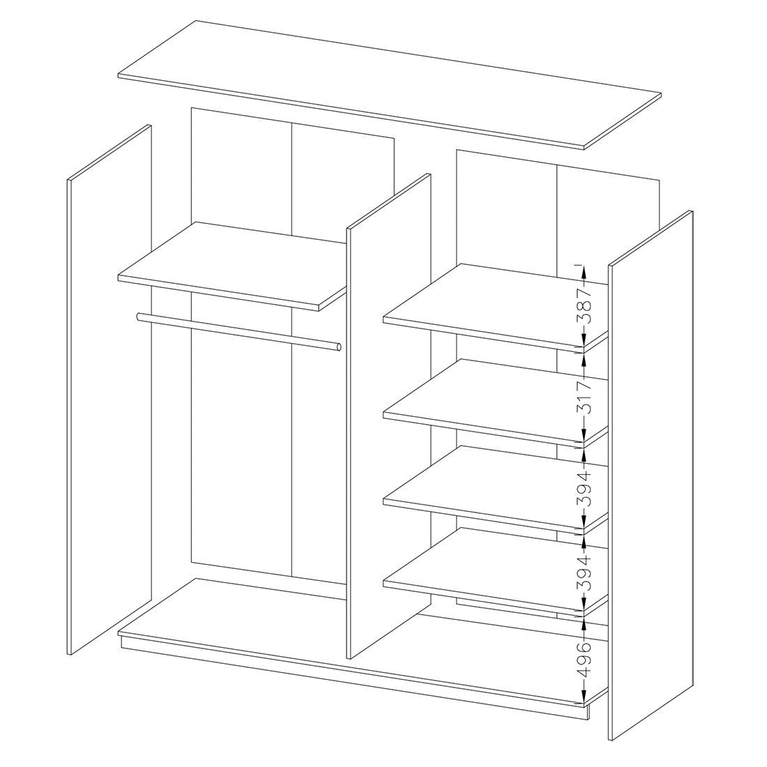 Camera da letto EOS: Armadio 200cm, Letto 160x200, cassettiera, comodini. Colore rovere scuro e nero.