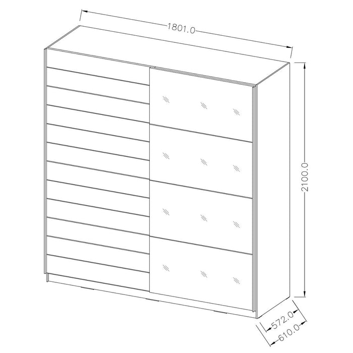 Camera da letto EOS: Armadio, Letto 160x200, cassettiera, comodini. Colore rovere scuro e nero.