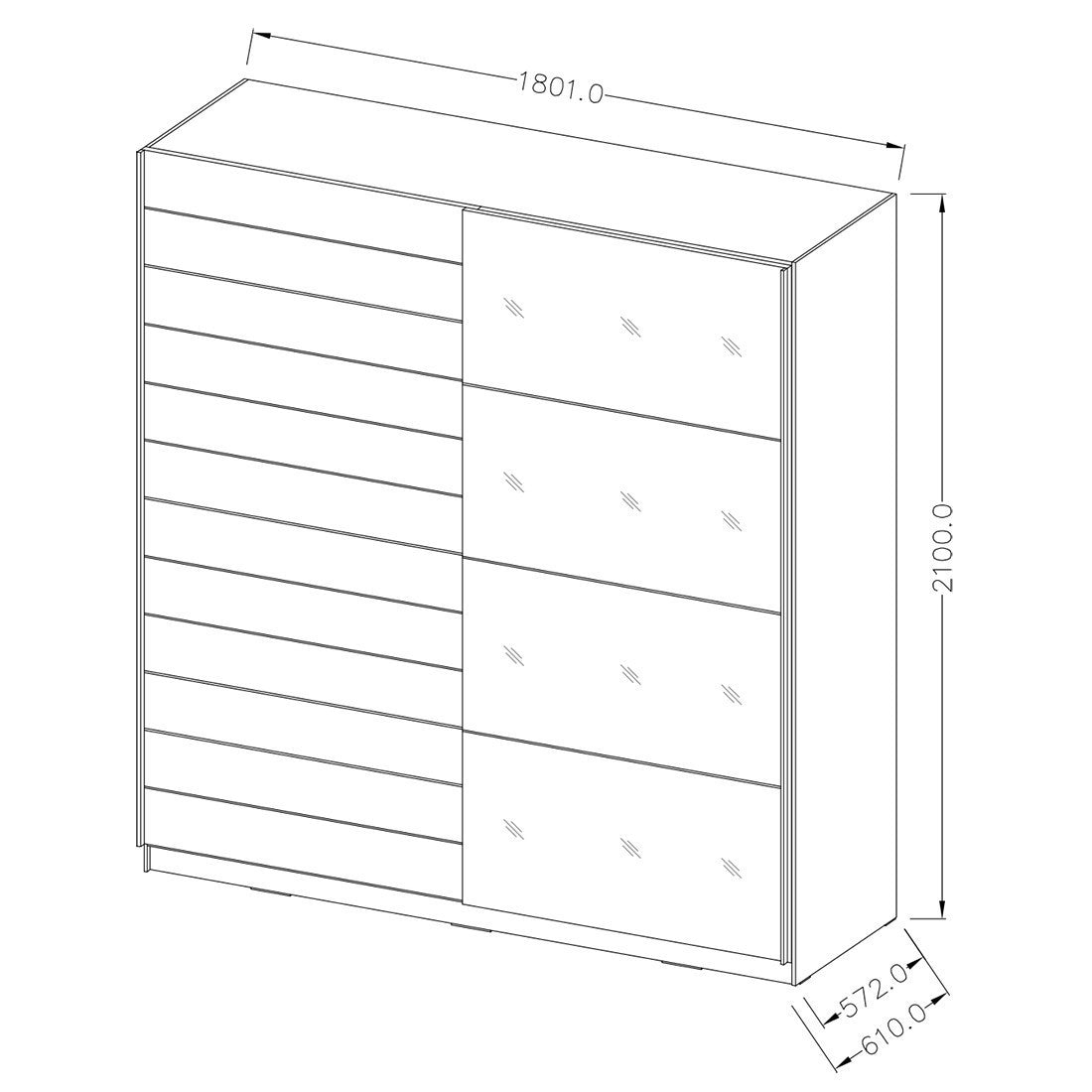 Camera da letto EOS: Armadio, Letto 180x200, cassettiera, comodini. Colore rovere scuro e nero.